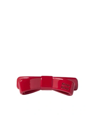 Miu Miu Enameled Metal Hair Clip In Red