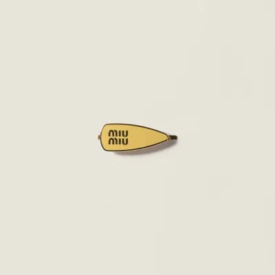 Miu Miu Enameled Metal Hair Clip In Yellow