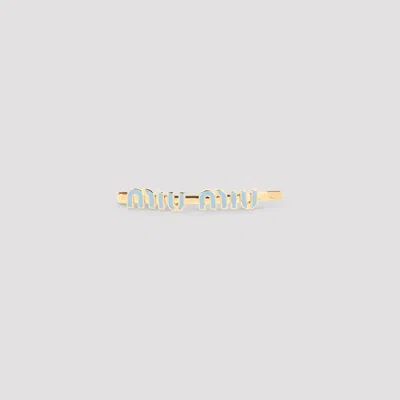 Miu Miu Enameled Metal Hair Clip With Metal And Colored Enamel And Visible Logo In Gold