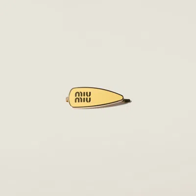 Miu Miu Enameled Metal Hair Clip In Yellow