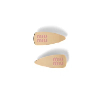 Miu Miu Enameled Metal Hair Clips In Gold