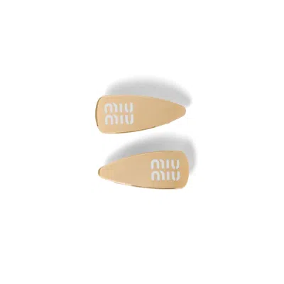 Miu Miu Enameled Metal Hair Clips In Gold