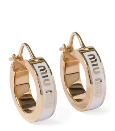 Miu Miu Enamelled Logo Hoop Earrings In White