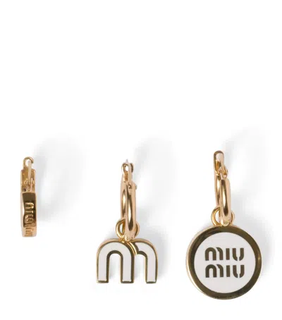 Miu Miu Enamelled Logo Single Earrings In White