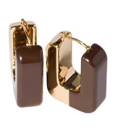 Miu Miu Enamelled Metal Earrings In Brown