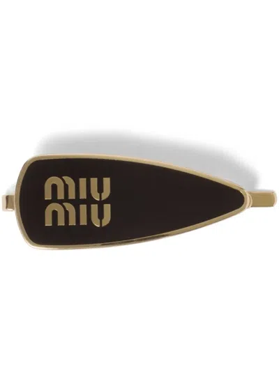 MIU MIU ENGRAVED-LOGO ENAMEL HAIR CLIP