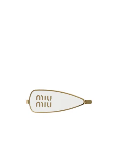 Miu Miu Enamel Logo Hair Clip In White