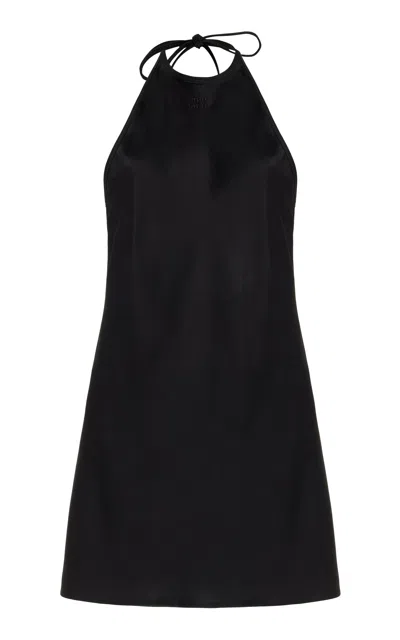 Miu Miu Envers Satin Halter Mini Dress In Black