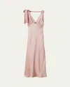 Miu Miu Satin Reverse Bow Draped Maxi Dress In Pink