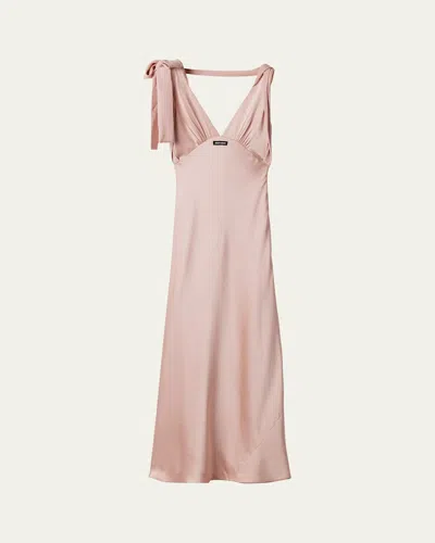 Miu Miu Envers Satin Sleeveless Ankle Length Dress In Pink