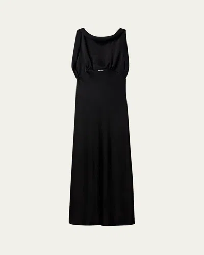 Miu Miu Envers Satin Sleeveless Ankle-length Dress In Black
