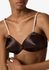 Miu Miu Satin Triangle Bra Adjustable Straps In Brown
