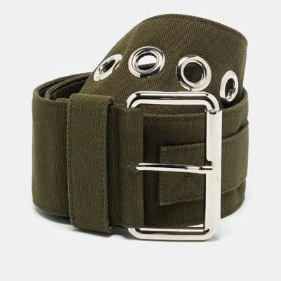 Pre-owned Miu Miu Eyelet 75 Cm Waist Belt Green Canvas