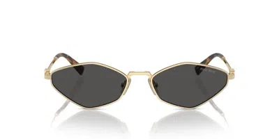 Miu Miu Logo-lettering Geometric-frame Sunglasses In Gold