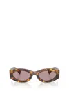 Miu Miu Logo Oval Acetate Sunglasses In Honey Havana