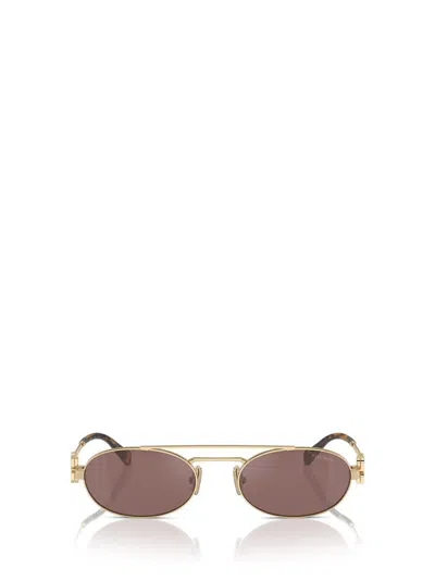 Miu Miu Logo-lettering Oval-frame Sunglasses In Gold