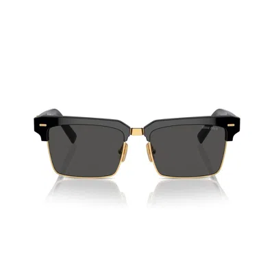 Miu Miu Logo Mixed-media Square Sunglasses In Dark Grey