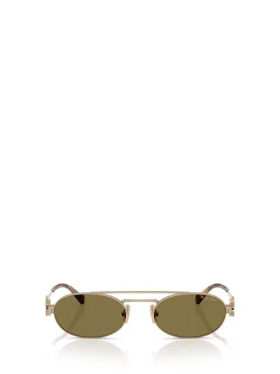 Miu Miu Logo Metal Oval Sunglasses In 7oe09z53 Dark Brown