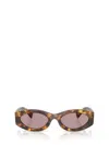 Miu Miu Logo Oval Acetate Sunglasses In Honey Havana
