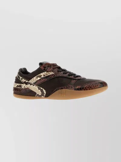 MIU MIU FABRIC AND LEATHER SNEAKERS WITH SNAKESKIN PATTERN