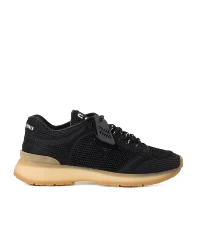 Miu Miu Fabric And Mesh Sneakers In Black