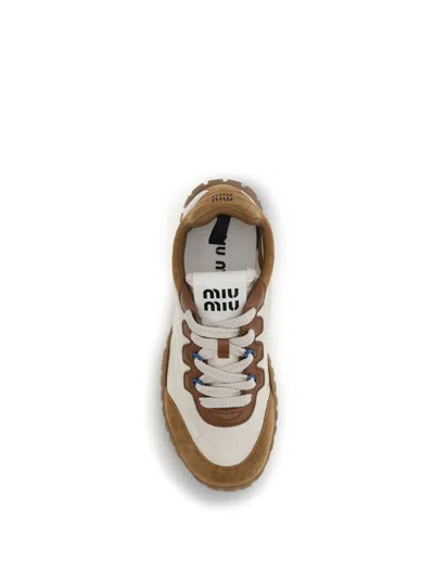Miu Miu Leather And Polyamide Sneaker In White