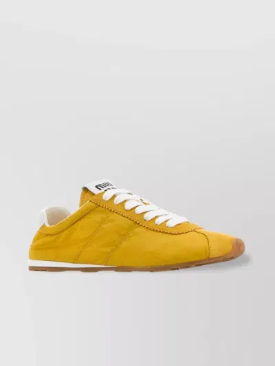 Miu Miu Fabric And Suede Sneakers With Contrast Stitching In Topazio