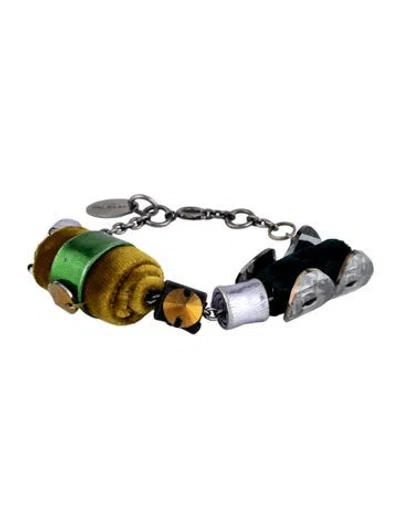 Pre-owned Miu Miu Fabric Leather And Glass Link Bracelet, 8.5" In Multicolor