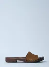 Miu Miu Distressed Suede Clogs Featuring Studded Detail In Brown
