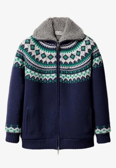 MIU MIU FAIRISLE WOOL ZIP-UP CARDIGAN