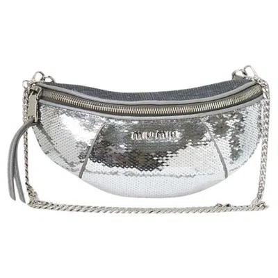 Pre-owned Miu Miu Fanny Pack Small Glitter Silver In Gray