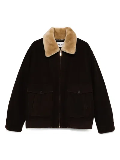 Miu Miu Faux-fur Collar Jacket In Black