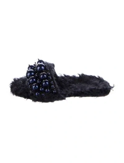 Pre-owned Miu Miu Faux Fur Crystal Embellishments Slides In Blue