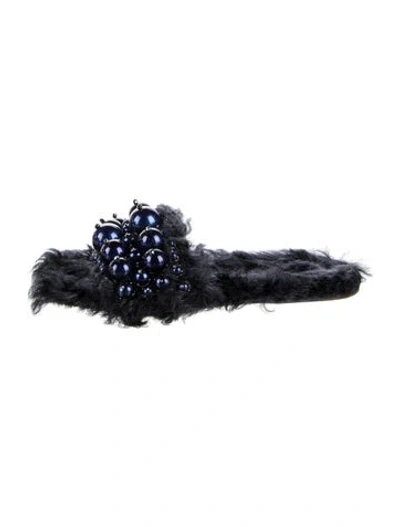Pre-owned Miu Miu Faux Fur Crystal Embellishments Slides In Blue