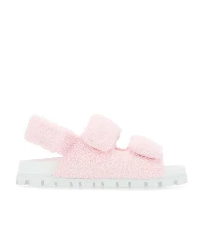 Miu Miu Faux Fur Flat Sandals In Snow Pink