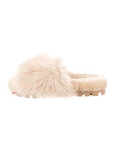 Pre-owned Miu Miu Faux Fur Fur Trim Slides W/ Tags In Neutral