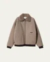 Miu Miu Cotton Fleece Zipper Blouson Jacket In Neutral
