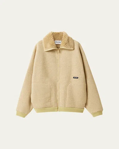 MIU MIU FAUX FUR LINED FLEECE ZIP JACKET