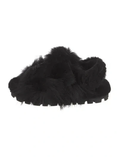 Pre-owned Miu Miu Faux Fur Slides In Black