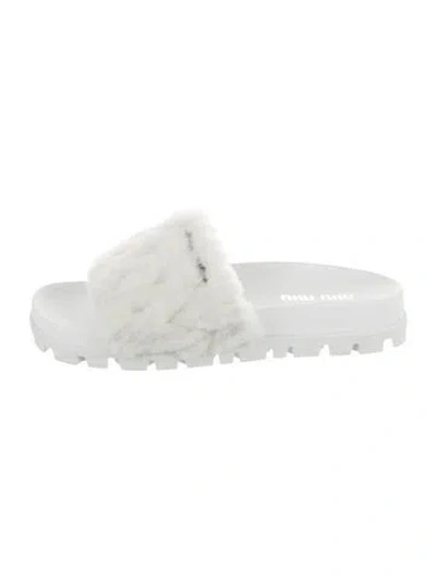 Pre-owned Miu Miu Faux Fur Slides In White