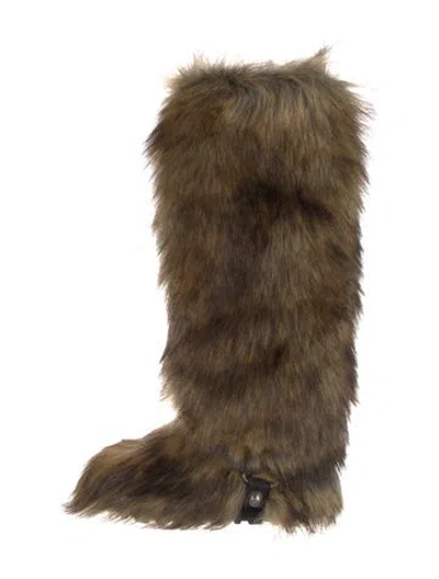 Pre-owned Miu Miu Faux Fur Studded Accents Lace-up Boots In Brown