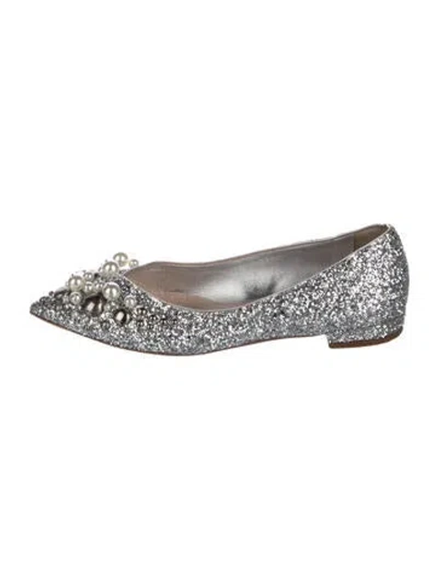 Pre-owned Miu Miu Faux Pearl Accents Glitter Flats