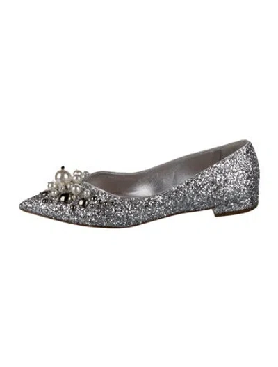 Pre-owned Miu Miu Faux Pearl Accents Glitter Flats