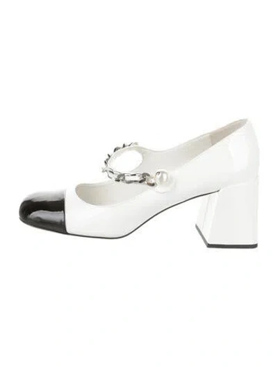 Pre-owned Miu Miu Faux Pearl Accents Patent Leather Slingback Pumps In Multi