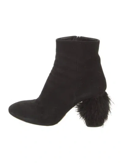 Pre-owned Miu Miu Faux Pearl Accents Suede Boots In Black