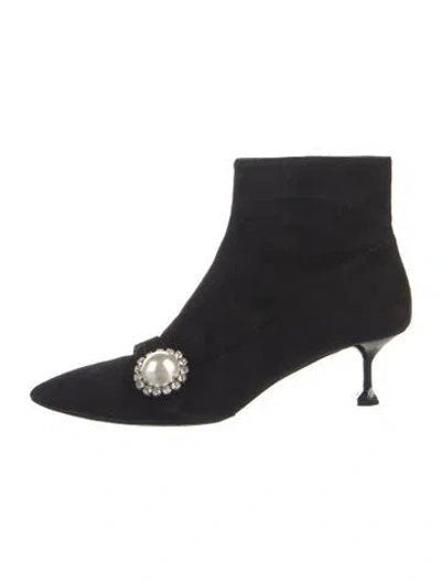 Pre-owned Miu Miu Faux Pearl Accents Suede Boots In Multi