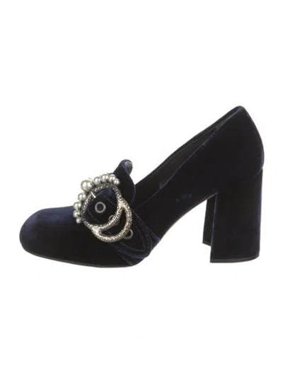 Pre-owned Miu Miu Faux Pearl Accents Velvet Pumps In Blue