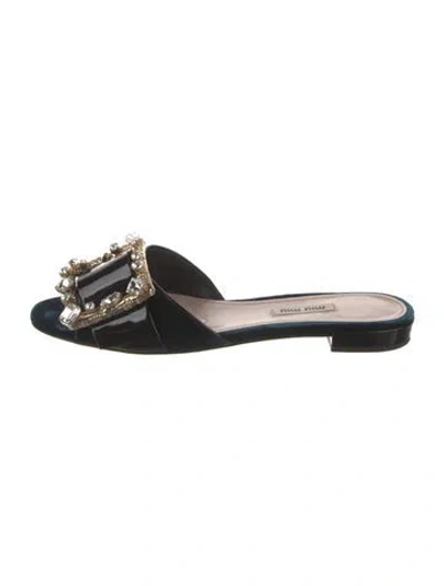 Pre-owned Miu Miu Faux Pearl Accents Velvet Slides In Black/blue