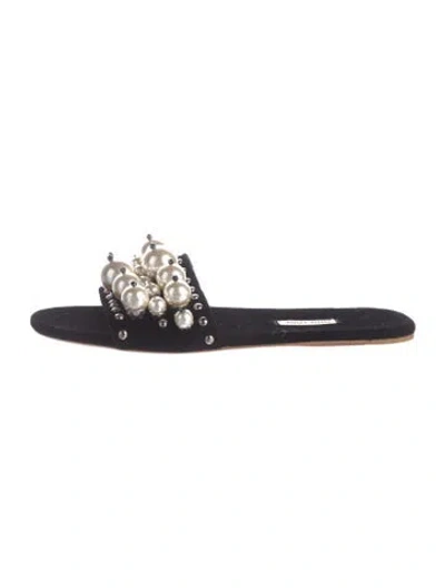 Pre-owned Miu Miu Faux Pearl Accents Velvet Slides In Blue