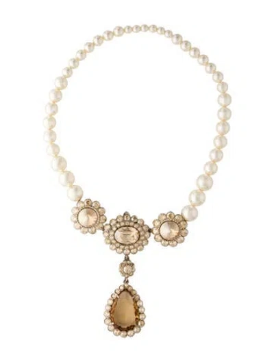 Pre-owned Miu Miu Faux Pearl & Crystal Beaded Collar Necklace, 17" In Multi
